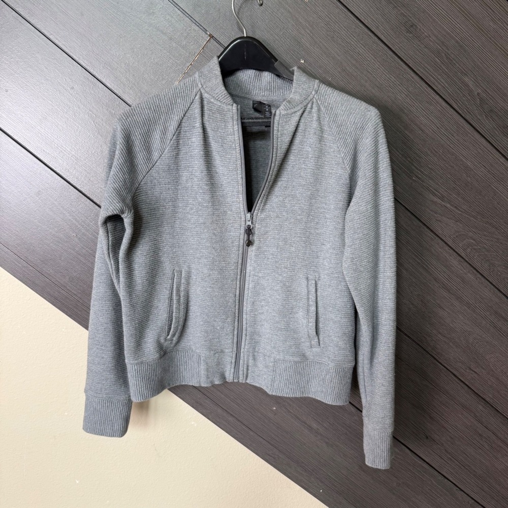 Gaiam Women Gray Full Zip Athletic Jacket Ribbed Stretch Med Athleisure Casual